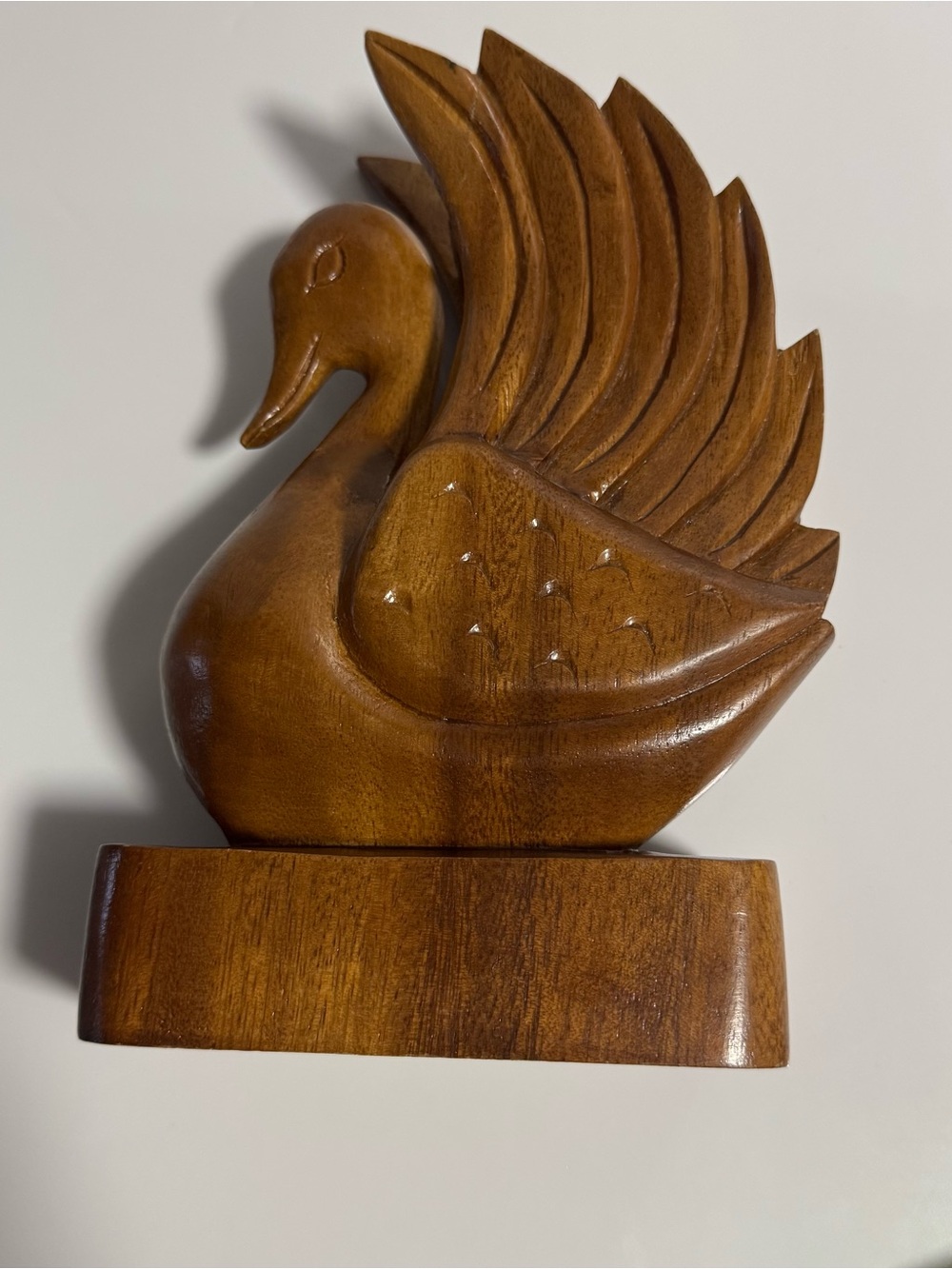 Vintage Hand Curved Wooden Swan Goose Sculpture Folk Art Wood Decor Brown